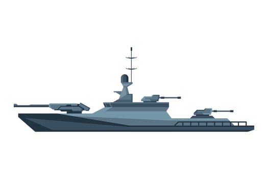 Modern Military Ship, Heavy Special Nuclear Battleship Flat Illustration vector