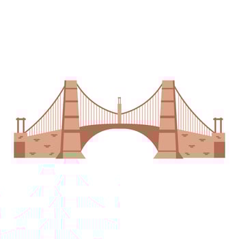Bridge architecture in flat design. Viaduct construction with arch and towers. illustration isolated. vector