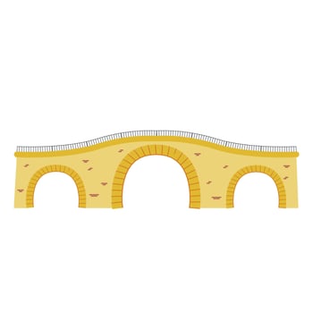 Bridge architecture in flat design. Viaduct with brick wall and arches. illustration isolated. vector