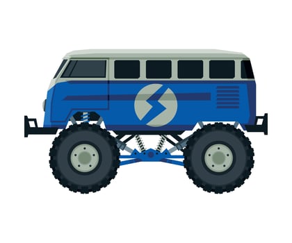 Monster Truck Vehicle, Heavy Blue Van with Large Tires Illustration vector