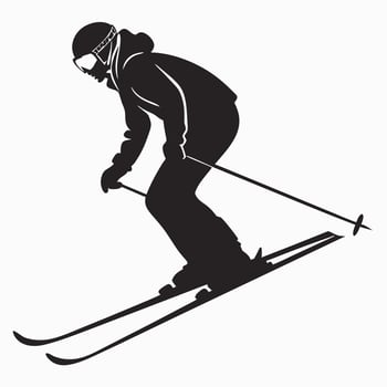 Skiing Silhouette Dynamic Black and White Graphic for Winter Sports. vector