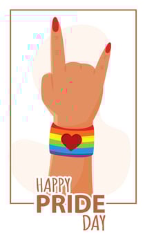Hand sign with rainbow bracelet. vector