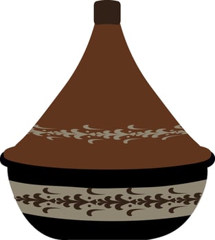 This traditional Moroccan tagine pottery features a conical lid and intricate patterns, used for slow-cooking flavorful North African dishes. vector