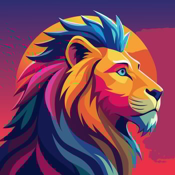 Colorful Lion Profile, Sunset Background vector