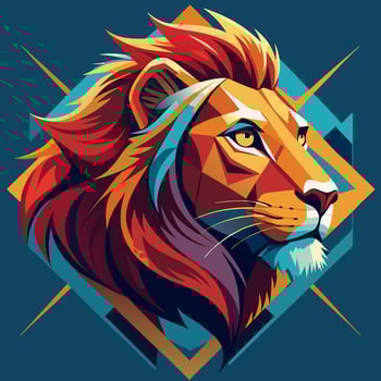 Geometric Lion Head Profile, Colorful Art vector