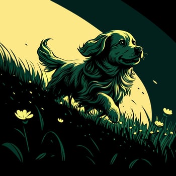 Golden Retriever Running in Moonlight vector