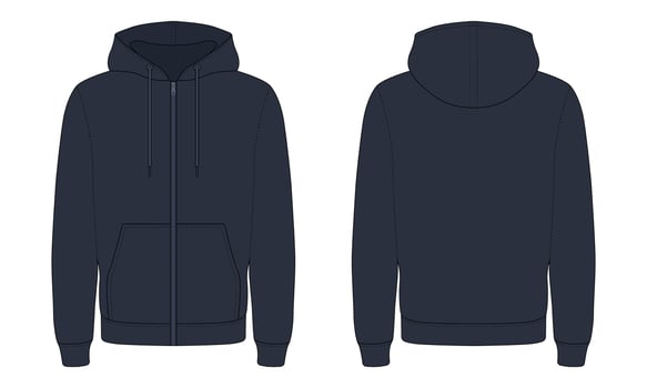 Navy Blue Zip-Up Hoodie Front and Back View vector