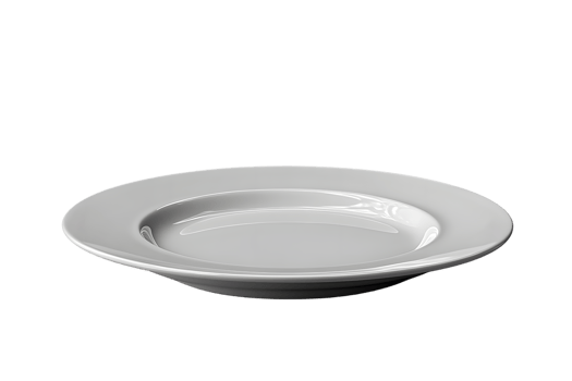 A pristine white ceramic plate with a glossy finish ideal for culinary presentations and table png