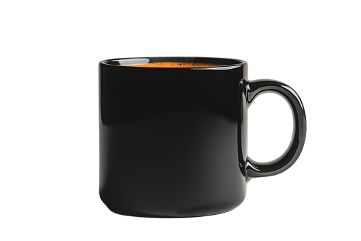 A sleek black coffee mug filled with a warm beverage perfect for cozy mornings or office break png