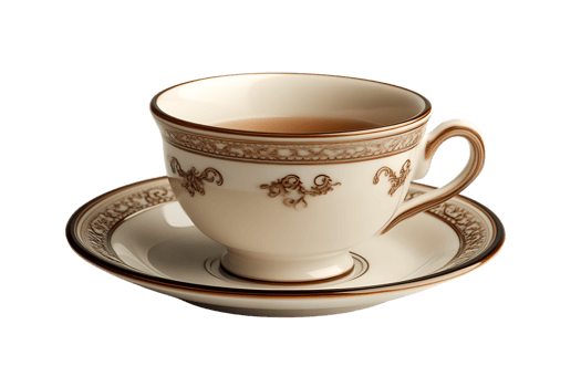 Elegant Ceramic Tea Cup and Saucer with Intricate Gold Patterns Perfect for Luxury Tableware D png
