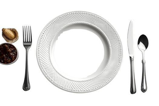 Elegant Table Setting with White Plate Silverware and Condiments on Black Background png