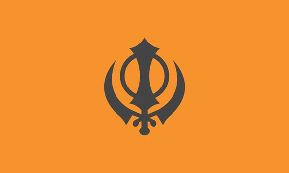 Flag of Sikhism. Khanda Religious Symbol on Orange Backgroun vector