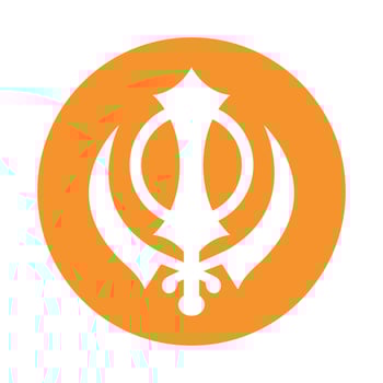 Khanda on orange circle. Sikhism Religious Symbol. vector