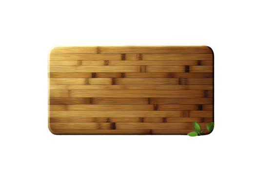 Rectangular Wooden Cutting Board with Natural Grain and Green Leaves Ideal for Food Preparatio png