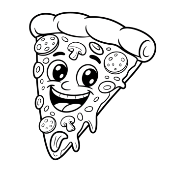 Cute Cartoon Pizza Character. Fun Coloring Page for Kids. Child Friendly Food Illustration for Restaurants png