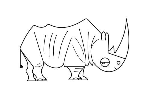 outline drawing of cartoon rhino with horn vector