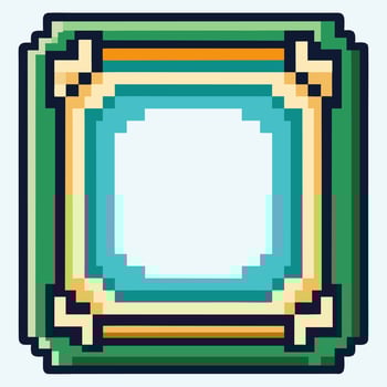 Retro Pixel Art Frame with Geometric Design and Green Blue Color Palette vector