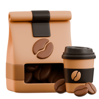 Coffee Packaging and Cup Illustration 3D Coffee Icon png