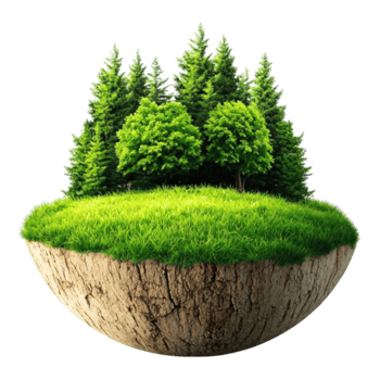 Floating Island with Green Trees and Lush Grass in Nature Scene png