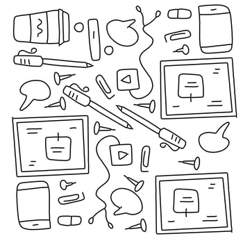 Office Desk Supplies and Digital Tools Doodles vector
