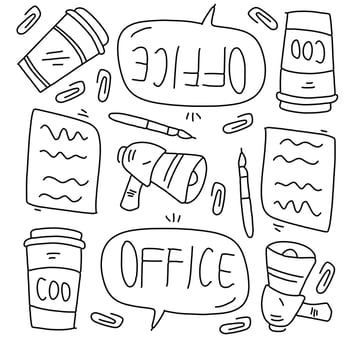 Office Doodle Icons Workplace Stationary Items vector