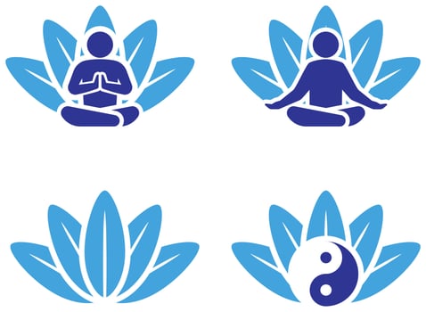 Yoga Poses with Zen Mandala Ornament Icon Set vector