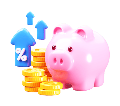 3D Piggy Bank with Financial Growth png