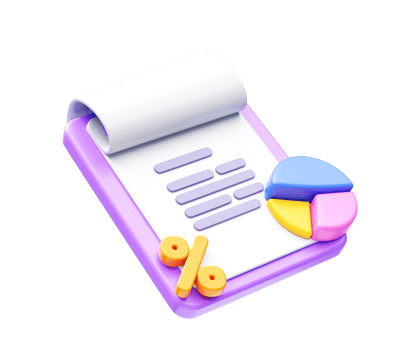 Financial document with percentage and pie chart 3D icon png