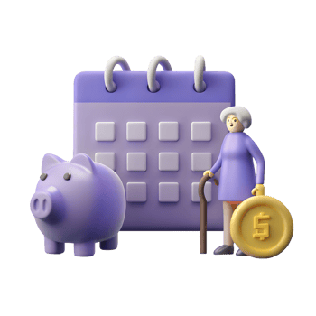 A purple calendar with a woman and piggy bank png