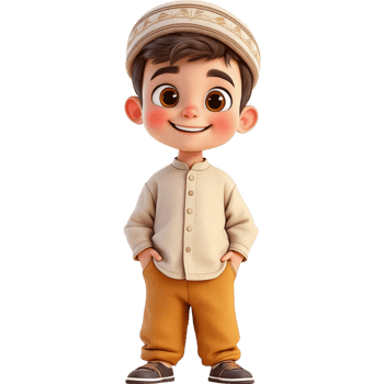 Cartoon Boy in Casual Beige Outfit and Brown Shoes png