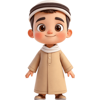 Cartoon Boy in Beige Traditional Arab Clothing png