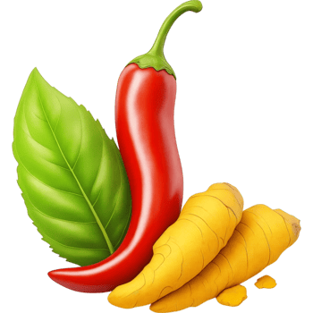Red Chili Pepper with Turmeric and Green Leaf png