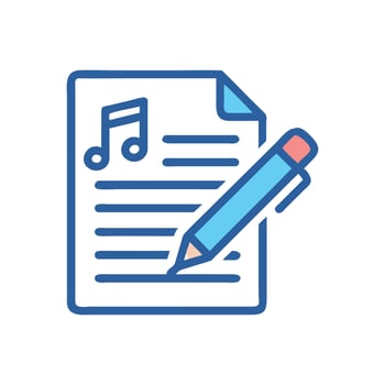Songwriting process concept with musical notes and pencil vector