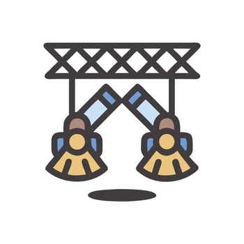Concert stage lighting rig icon, theater equipment spotlight vector