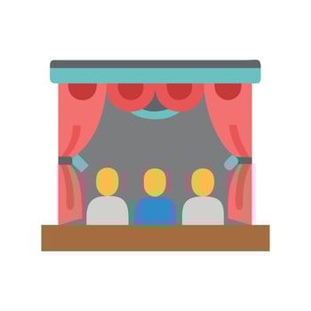 Theater Stage with Curtains and Audience Graphic Icon vector