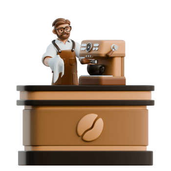 3D Barista Character at Coffee Stand png