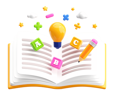 3D Open Book with Light Bulb, ABC Blocks, and Pencil for Early Learning and Education png