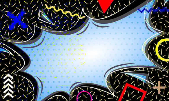 Abstract memphis background with comic speech bubble and halftone gradient color. Geometric elements in memphis background design vector