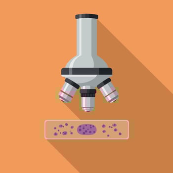 Microscope with slide showing purple cells flat design illustration vector