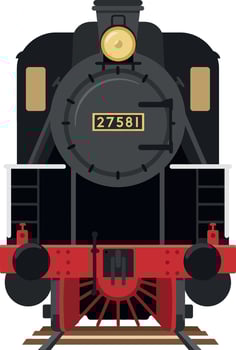 Vintage black and red steam locomotive front view illustration train transport vector