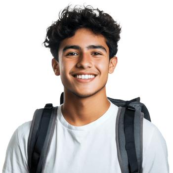 Teen with backpack smile on transparent background png