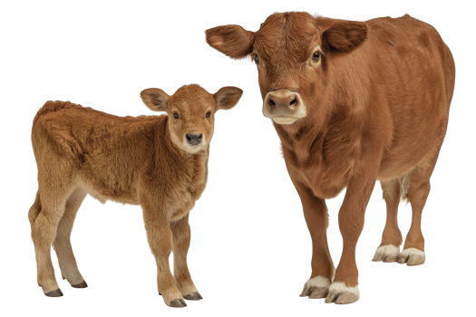 A cow and calf standing next to each other png