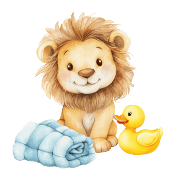Lion duck and blue roll on transparent background png