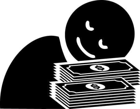 Happy Person Surrounded by Money Stacks vector