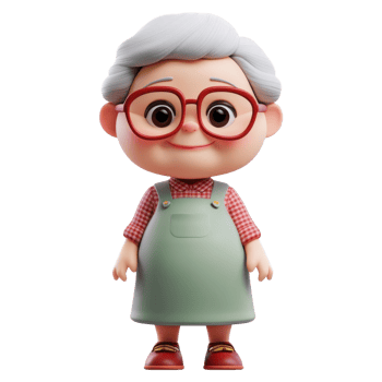 Cartoon grandma standing on transparent background png
