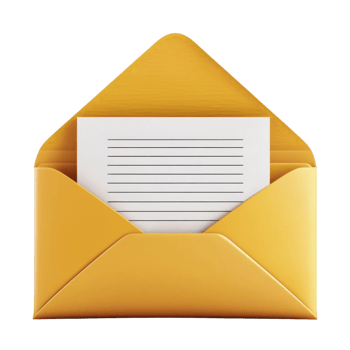 Open envelope with paper on transparent background png