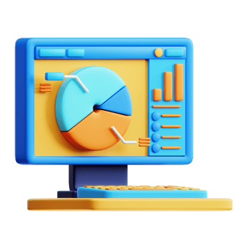 A computer monitor with a pie chart on it png