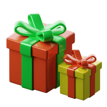 Two colorful gift boxes with green and red bows png