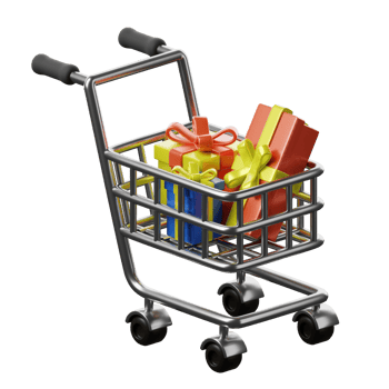 A shopping cart with presents inside png