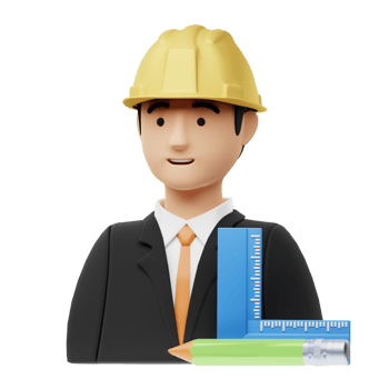 A man in a hard hat and suit holding a ruler and pencil png